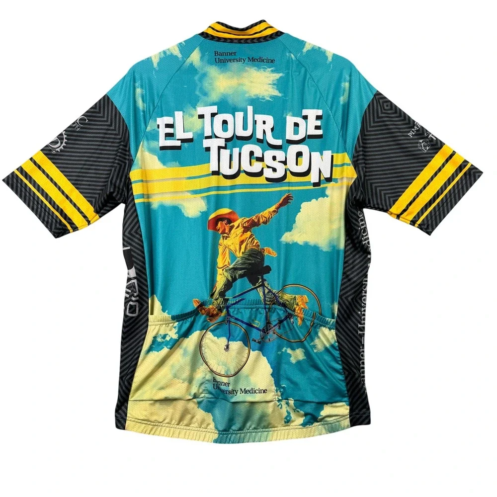 Primal El Tour De Tucson Cycling Jersey Mens XL Blue Short Sleeve Full Zip Bike